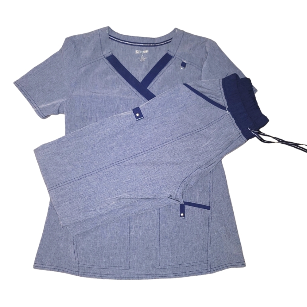 Blue Scrub Set with Navy Accents